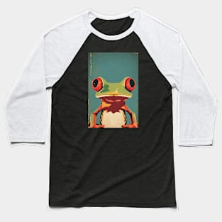 Retro green frog with oversized red eyes Baseball T-Shirt